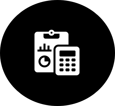 accounting logo composed of a clipboard with accoutning metrics and a calculator
