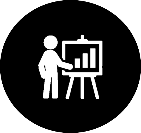 operational logo with person pointing at a chart on a tripod stand accounting metrics